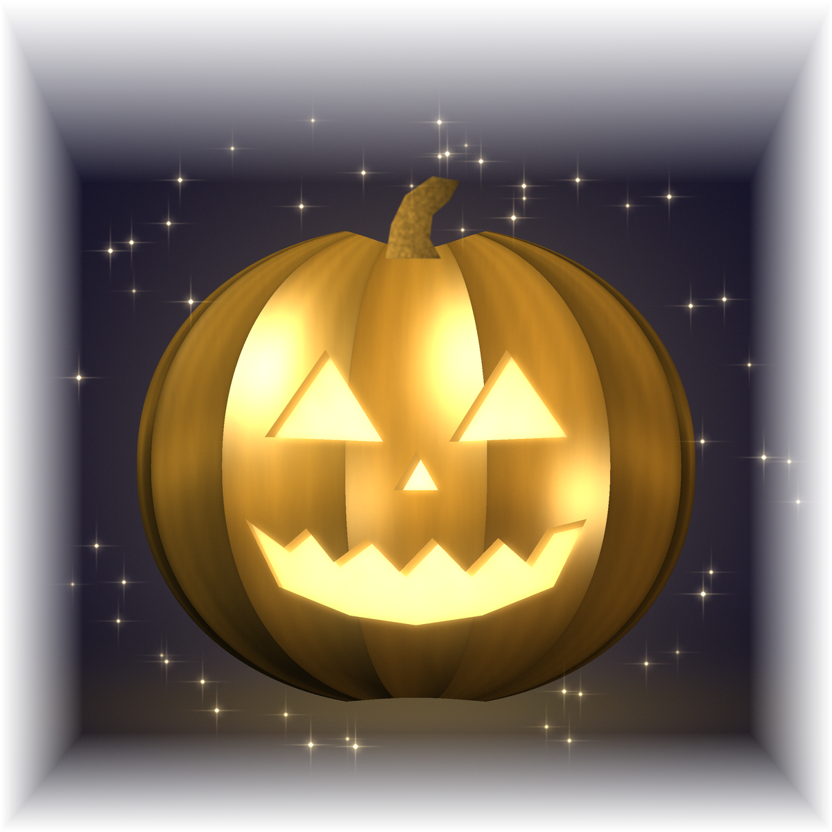 Carved jack-o'-lanterns glowing in the dark